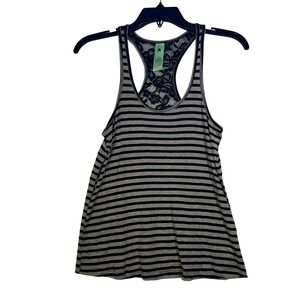 Honeydew Intimates Grey Black Stripe Racerback Tank Top Lace Small Sleepwear